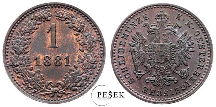 🔥 (Z1304) František Josef I., 1 Krejcar 1881 bz - Numismatika
