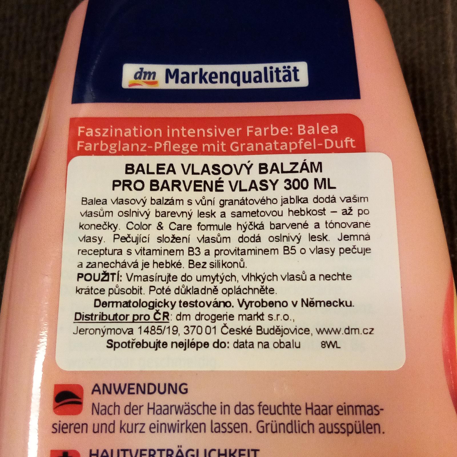Vlasový balzám pro barvené vlasy BALEA, ca 50 % ze 300 ml - Kosmetika a parfémy