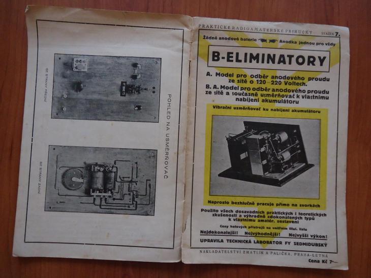 B - ELIMINÁTORY - praktické radioamatérské příručky,svazek 7 , 1927 - Starožitnosti a umění
