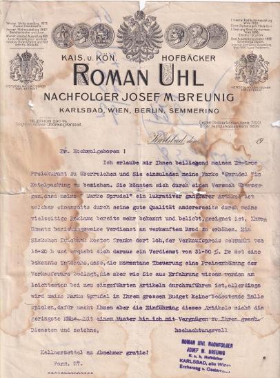 Účet pekař Roman Uhl, Karlovy Vary  - Starožitnosti a umění