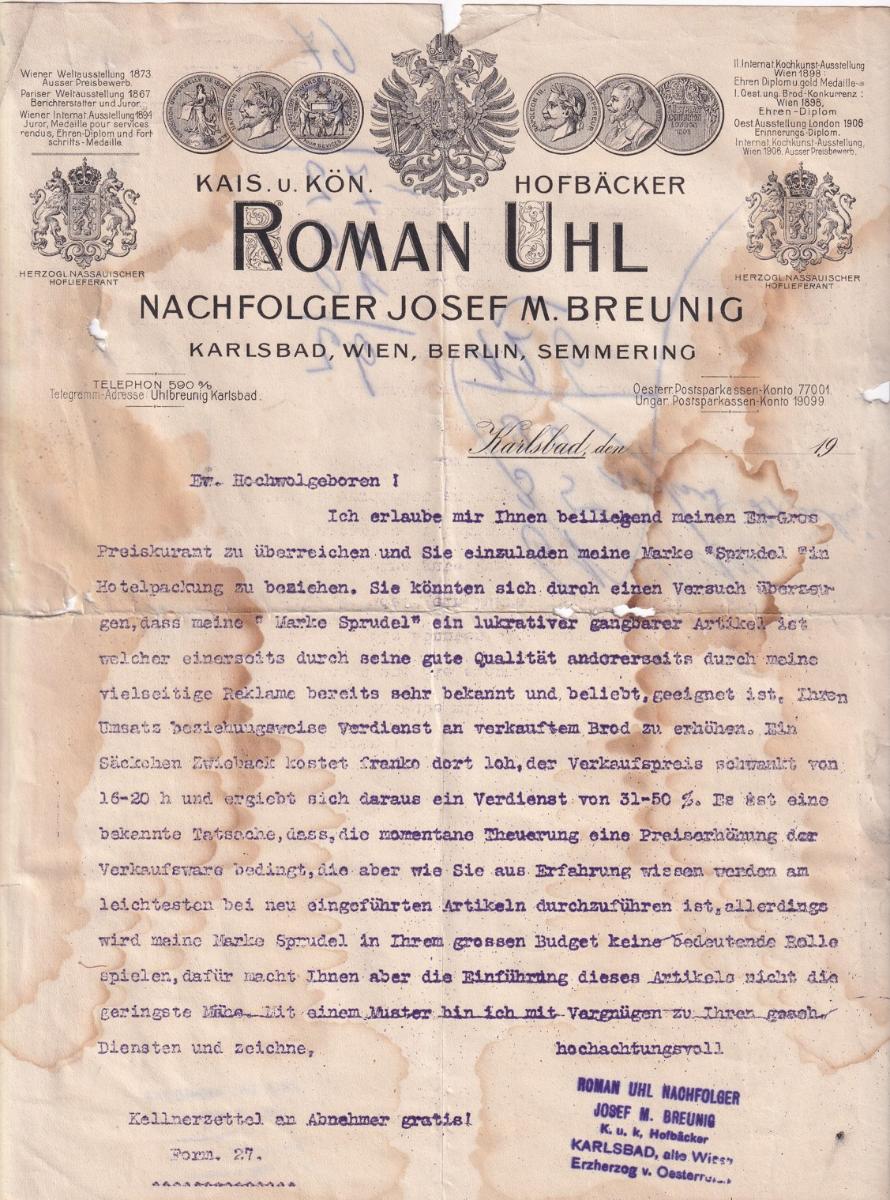 Účet pekař Roman Uhl, Karlovy Vary  - Starožitnosti a umění