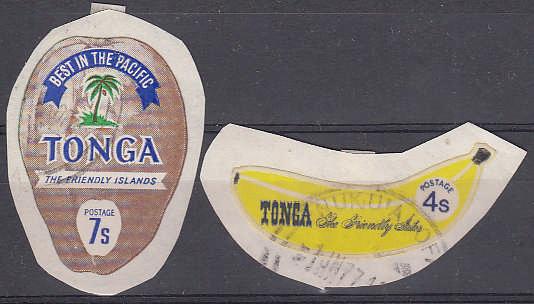 Známková země Tonga kuriosita známky v tvaru ovoce 2 ks - Filatelie