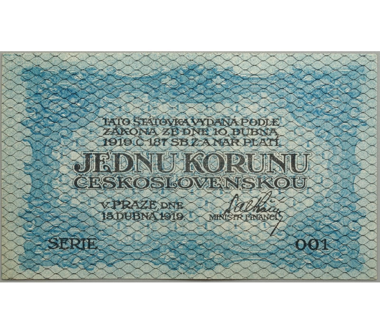 1 Kč 1919, série 001 - Bankovky