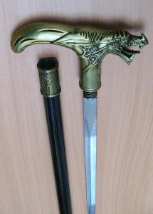 Vycházková hůl s ostrým mečem drak 