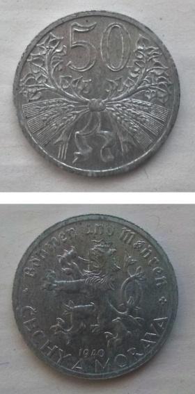 50 haléř 1940 R - vzácný - Numismatika