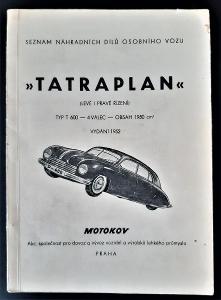 Tatraplan - seznam náhradních dílů (1952) levé i pravé řízení 