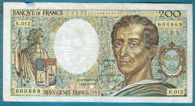 Francie 200 franků 1982 z oběhu - dírky, zezadu modrá skvrna od fixu
