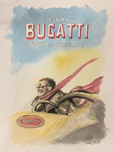 Akvarel, reprodukce plakátu Bugatti