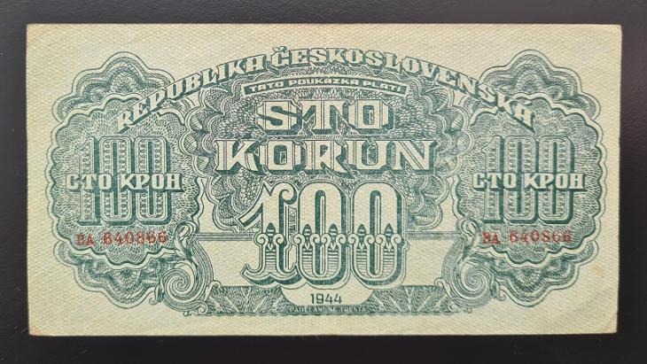 100 korun 1944, neperforovaná, série BA, stav 1-