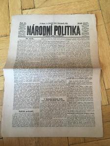 Noviny Národní politika 7. listopadu 1918