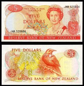 NOVY ZÉLAND 5 Dollars 1981-1992 P-171c UNC