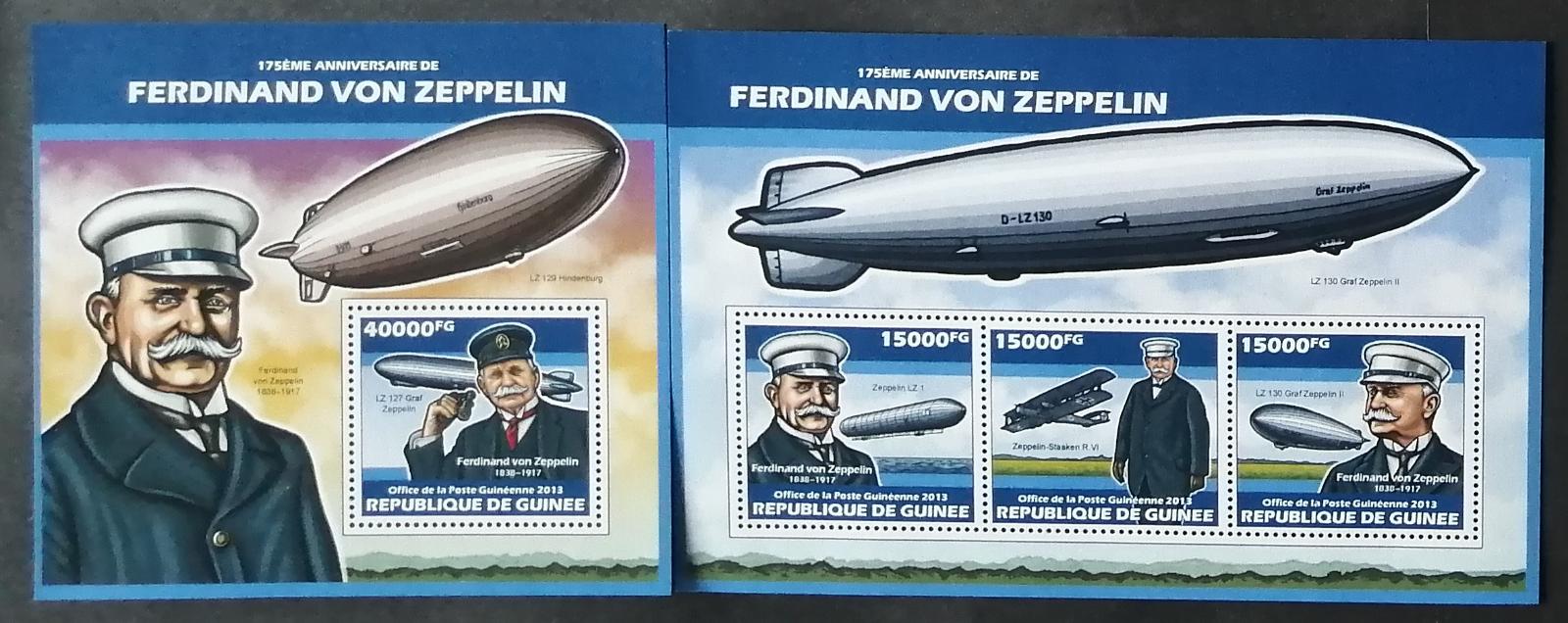 Guinea 2012 Mi.10129-1+Bl.2309 34€ 175 rokov von Zeppelina, vzducholode - Známky