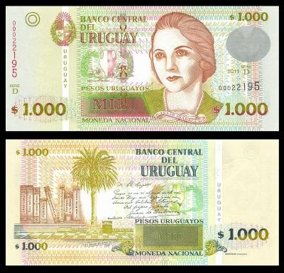 URUGUAY 1000 Pesos Uruguayos 2011 P-91c UNC
