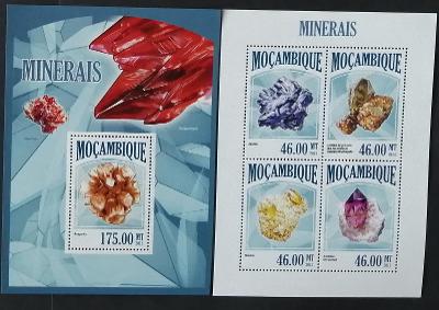 Mozambik 2013 Mi.6792-5+Bl.798 21€ Minerály, Ametyst, Růženín, Křemen