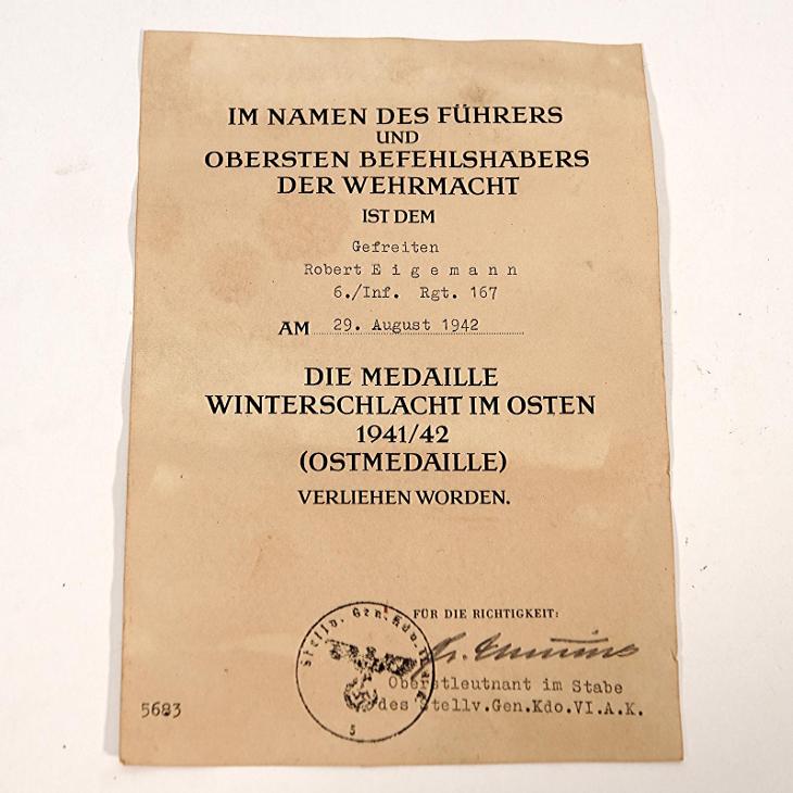 3 vyznamenání včetně osvědčení o udělení - Robert Eigemann☺ - Vojenské předměty Německo 1933-1945