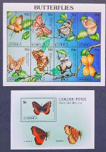 Dominica 1997, fauna - motýli, 1ks tiskový list, 1ks aršík