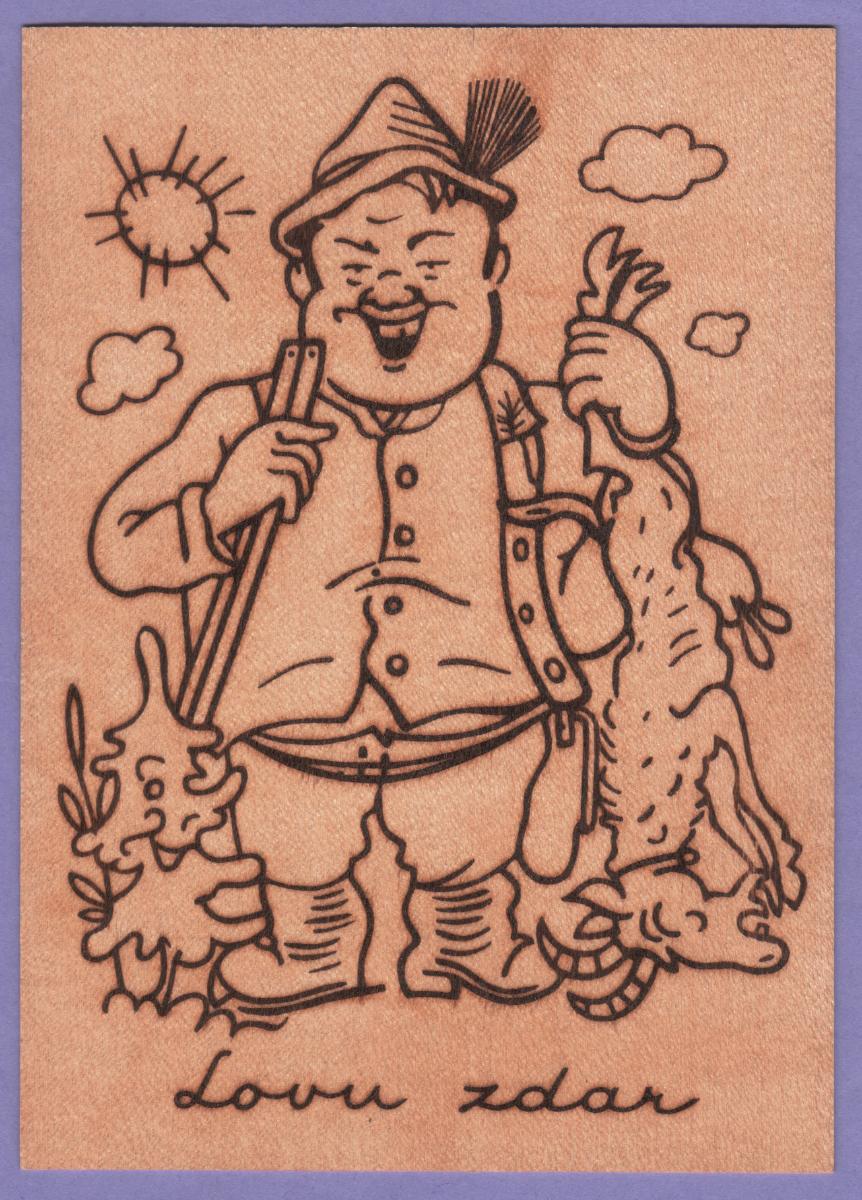pohlednice na dýze dýha dřevo Lovu zdar Police nad Metují - Sběratelství