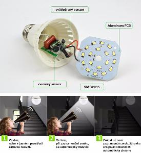 LED chytré žárovky • ovládané ZVUKEM • 9W - reagující na zvuk