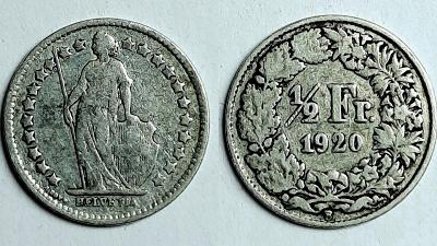 Švýcarský 1/2 frank 1920 AG