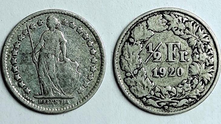 Švýcarský 1/2 frank 1920 AG - Evropa numismatika