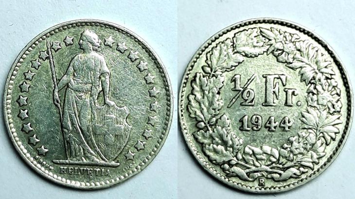 Švýcarský 1/2 frank 1944 AG