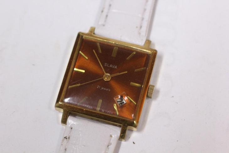 pánské hodinky SLAVA datum Made in USSR, zlacené pouzdro - Starožitnosti