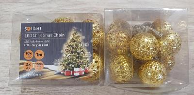 LED řetěz vánoční koule zlaté, 10LED řetěz, 1m, 2x AA, IP20