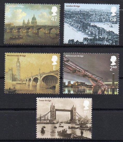 Veľká Británie 2002, kompl. serie mosty na řece Temži, svěží