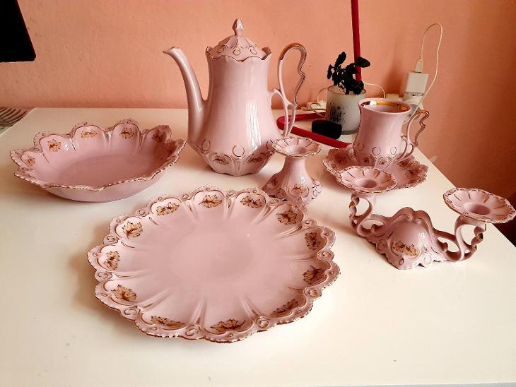 Růžový porcelán,,,nádherná sestava v jednom dekoru!!! - Starožitné porcelánové servisy