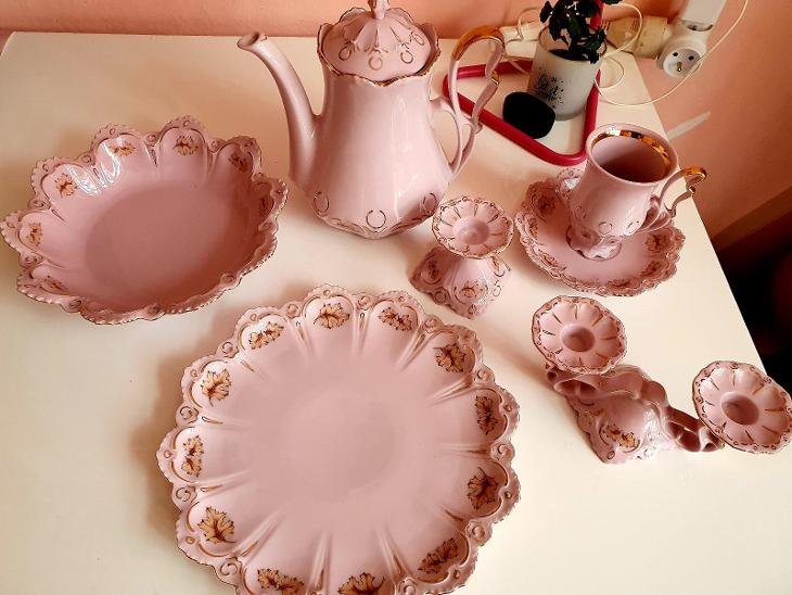 Růžový porcelán,,,nádherná sestava v jednom dekoru!!! - Starožitné porcelánové servisy