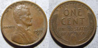 USA 1 Cent 1955D XF č11114
