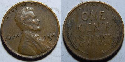 USA 1 Cent 1955D XF č11877
