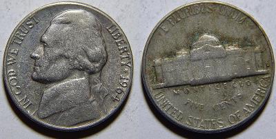 USA 5 Cents 1964D VF-XF č11388