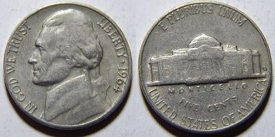 USA 5 Cents 1964D XF č11336