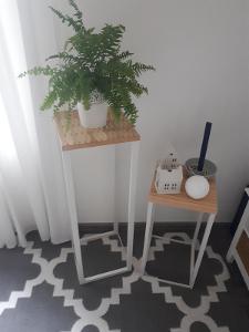 2 ks dekorativní bílo dřevěné stojany/stolky