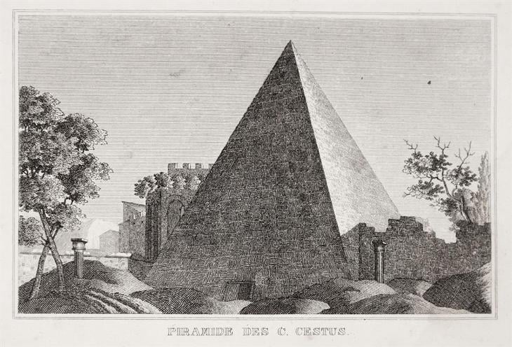 Roma Piramide Cestia, oceloryt 1840 - Antikvariát