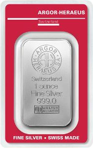 1oz stříbrný slitek, Argor-Heraeus, Investiční stříbro,  999,9/1000
