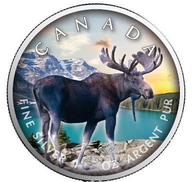 Stříbrné mince MAPLE LEAF - Moose - 1 OZ Color 