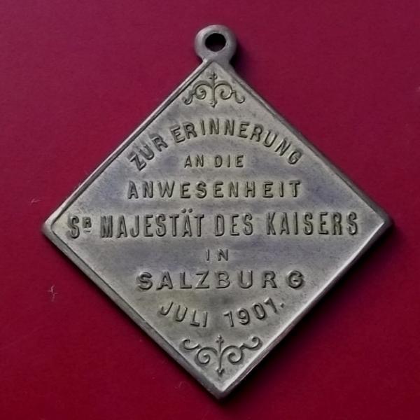 Klipa vyznamenání František Josef I. 1901 návštěva Salzburku,Monarchie - Numismatika
