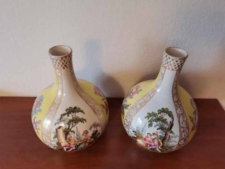 Helena Wolfsohn starožitné párové vázy porcelán 19.st. - Starožitné porcelánové talíře