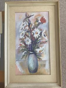 Obraz vázy s květinami - originál, autor J. Grepl (signováno zkratkou)