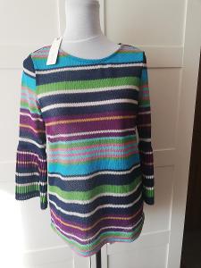 ESPRIT-Nový dámský, tenký pulovr s pruhy, plisované rukávy, M.