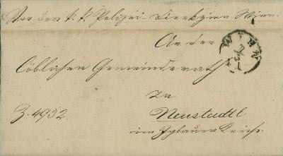 13C121 Předznámkový dopis policejní ředitelství Vídeň - N. Město 1856