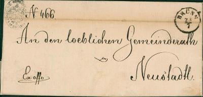 13C122 Předznámkový dopis obchod. komora Brno - N. Město, pečeť, 1857