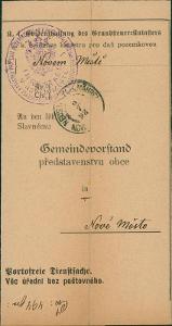 13C124 Vyhláška - evidence nemovitostí Nové Město, obecní razítko 1898