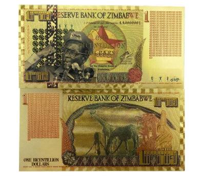 ZIMBABWE 100 bicentillion dolarů 10^603 dollars Zlatá bankovka fólie