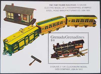 Grenadines doprava, lokomotivy, železnice 1ks blok
