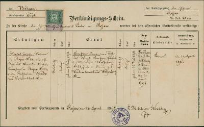 2A1038 Farní úřad Rájov - prohlášení ženicha a nevěsty, r. 1895
