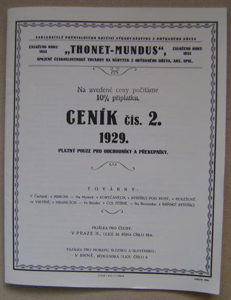 THONET-MUNDUS Katalog + ceník 1929 - reprint - Staré reklamní materiály