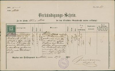 2A1068 Farní úřad Stříbro - prohlášení ženicha a nevěsty r. 1897